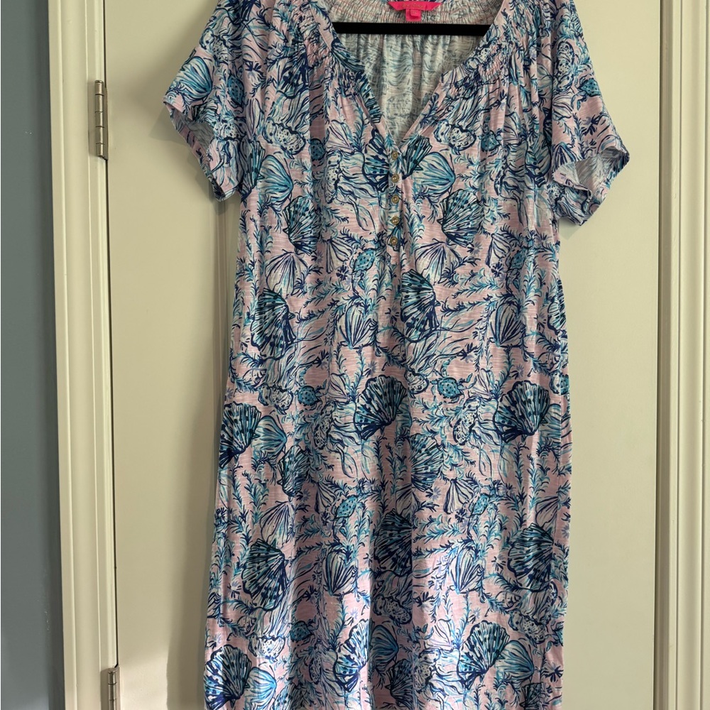 Lilly Pulitzer Pink Dress with Blue Seashell Print